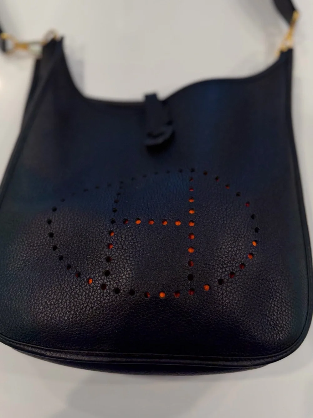 Hermes Black Perforated Evelyne Messenger Bag with Gold Hardware